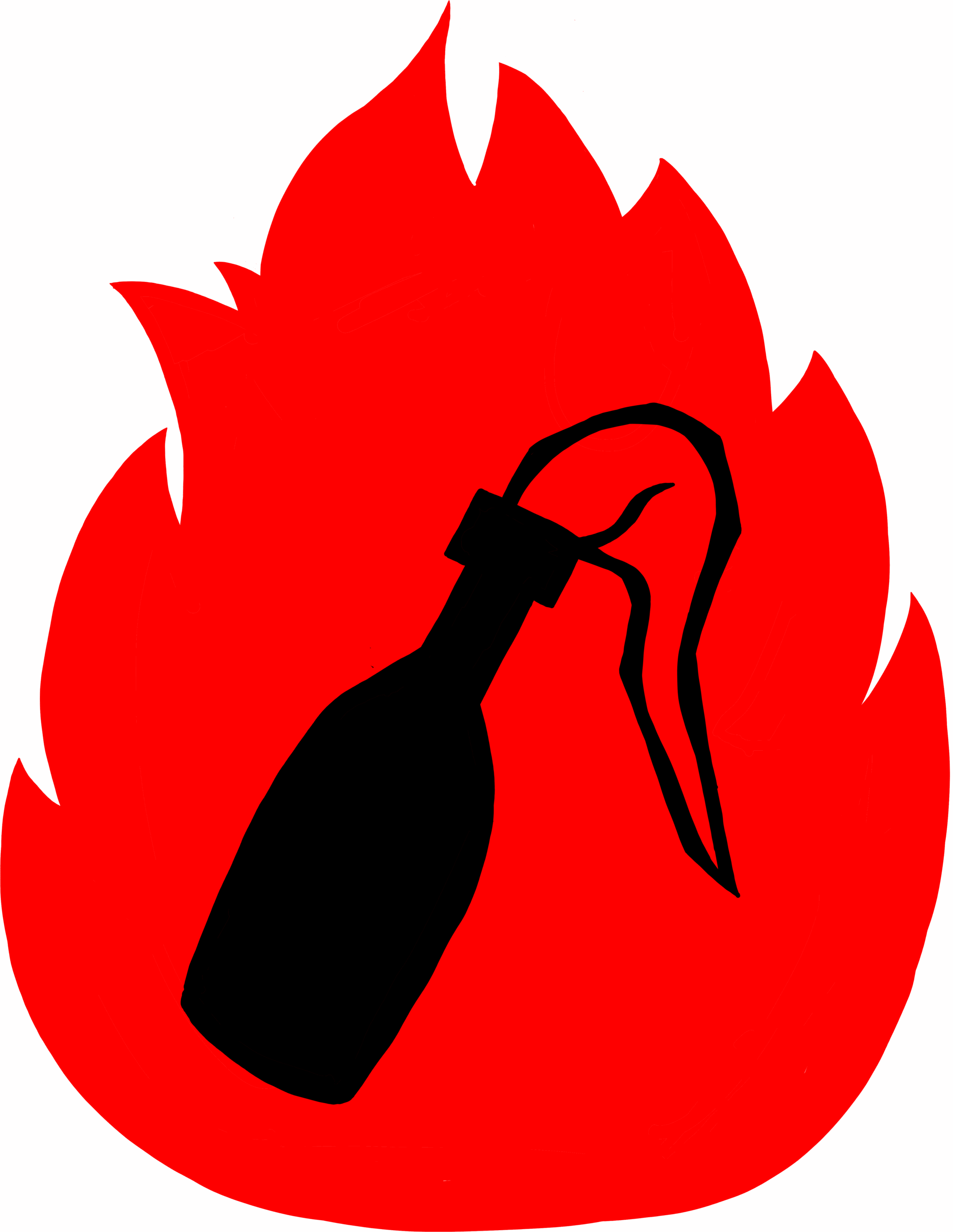 Dibujo de una llama roja con un cóctel molotov superpuesto. El dibujo es de trazo sencillo y ligeramente tosco